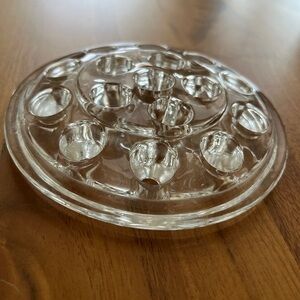 VINTAGE Heavy Floral Frog Clear Glass Display Flower Arranging Dome 16 Holes